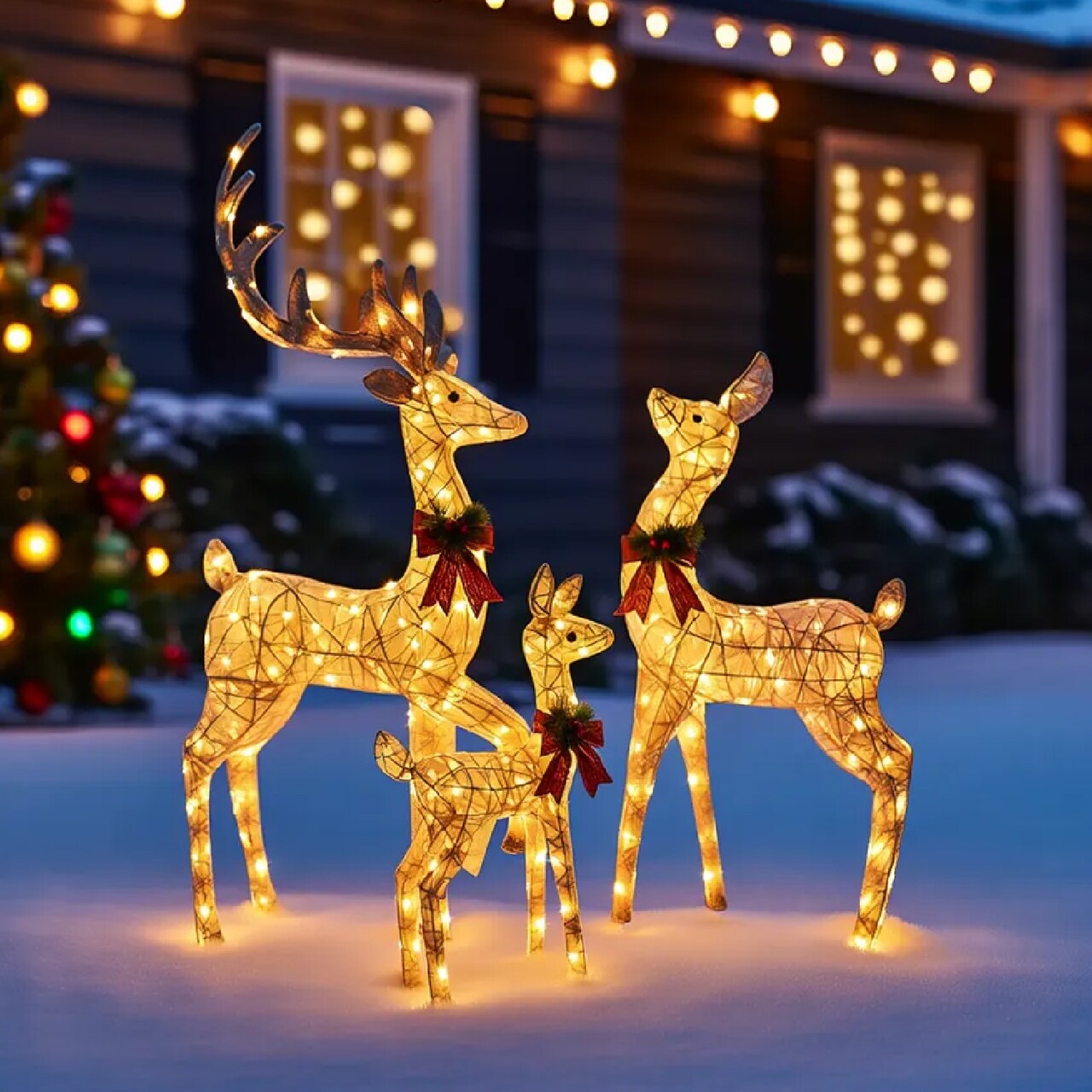 3 Piece LED Lighted Deer Family Set Doe Fawn Outdoor Christmas Yard Decoration 75.5 × 41 × 35 cm